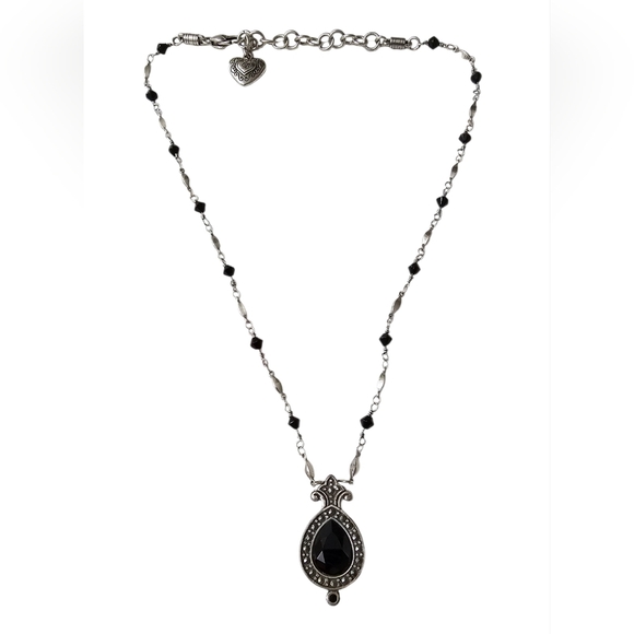 Brighton Vintage Elegant Black and Marcasite-Style Silver Teardrop Necklace - Picture 4 of 9